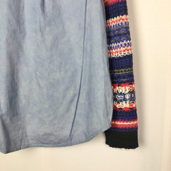 Free People We the Free Chambray Fair Isle Sweater Sleeve Button Down M - Picture 8 of 8